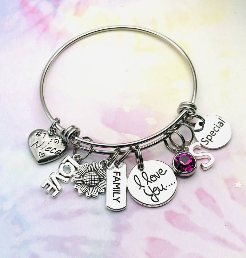Nichte Geburtstags-Charm-Armband Initiale & Geburtsstein, Geschenk Für von HopeisHipJewelry