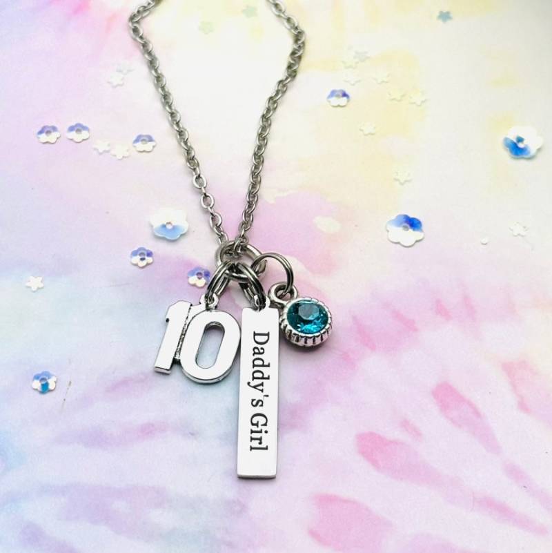 Papa Mädchen Kette Silberanhänger Mit Gravur, Geburtsstein Schmuck, 10 von HopeisHipJewelry