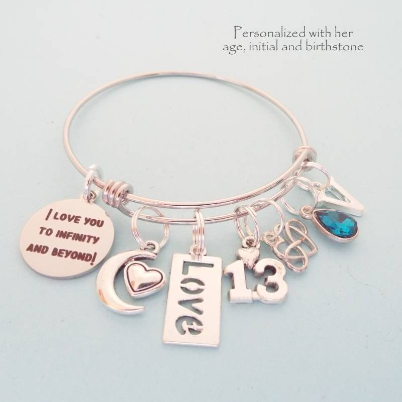 Personalisiertes 13.geburtstag Bettelarmband Unendlichkeit, Initiale, Geburtsstein von HopeisHipJewelry