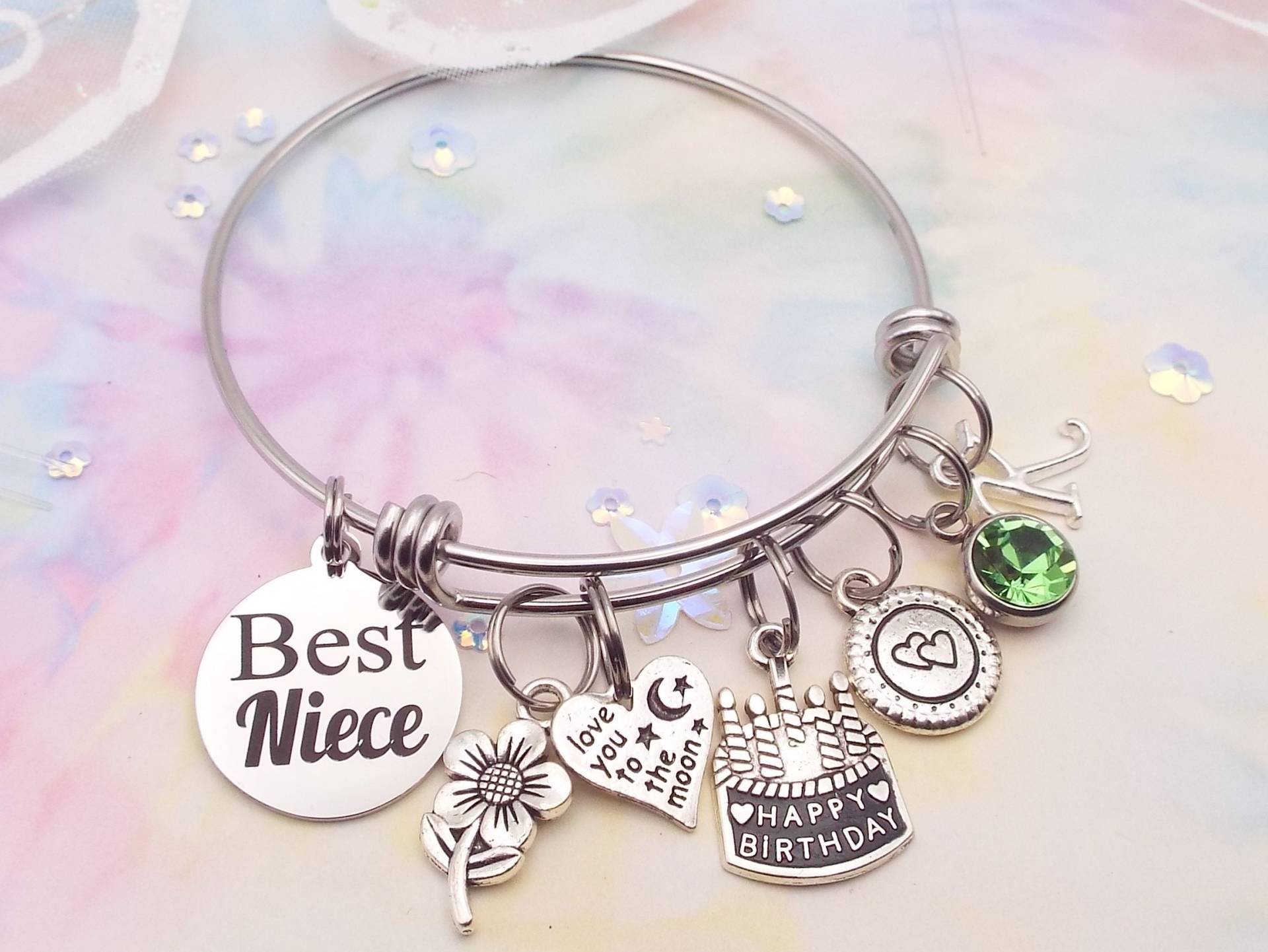 Personalisiertes Nichte Bettelarmband Initial & Geburtsstein, Tante Geschenk von HopeisHipJewelry