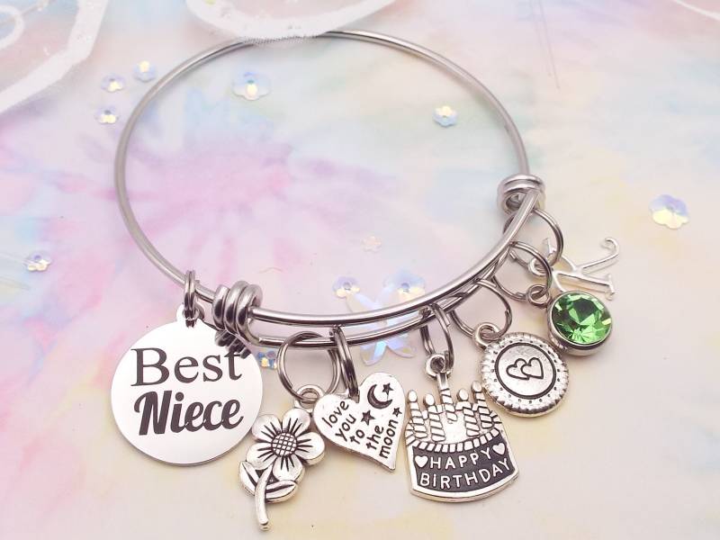 Personalisiertes Nichte Bettelarmband Initial & Geburtsstein, Tante Geschenk von HopeisHipJewelry