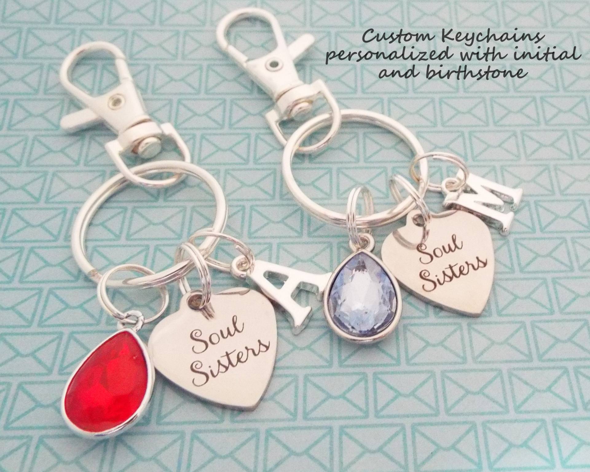 Soul Sister Schlüsselanhänger Set Personalisierte Initiale & Geburtsstein Geschenk von HopeisHipJewelry