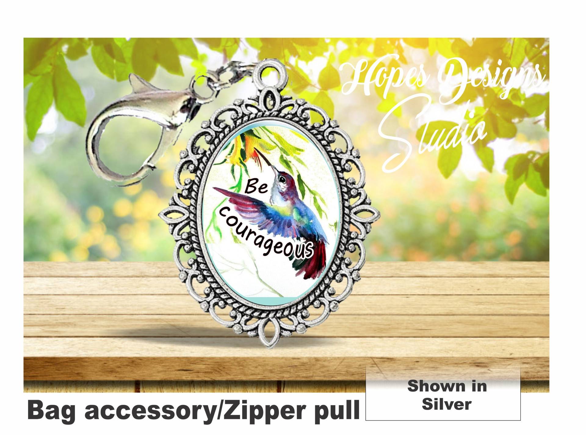 Jw Oval Reißverschluss Taschenanhänger - 3, 20 cm "Be Courageous' Kolibri & Blumen Design Jw Geschenke von HopesDesignsJW