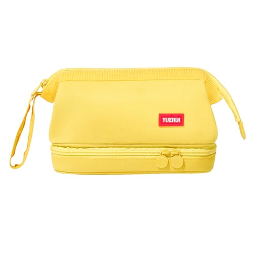 Hopesky Federmäppchen – 2-lagiges Schlamperetui mit großer Kapazität & stabilem Reißverschluss, tragbares Stifteetui mit Fächern für Schule, Büro & Reisen – für Damen & Herren (Gelb) von Hopesky