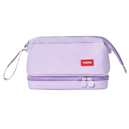 Hopesky Federmäppchen – 2-lagiges Schlamperetui mit großer Kapazität & stabilem Reißverschluss, tragbares Stifteetui mit Fächern für Schule, Büro & Reisen – für Damen & Herren (Lila) von Hopesky