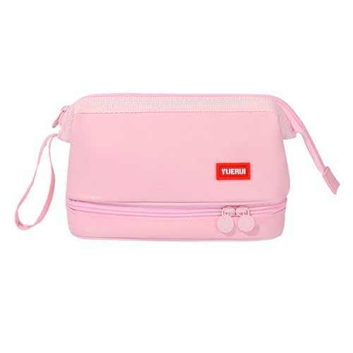 Hopesky Federmäppchen – 2-lagiges Schlamperetui mit großer Kapazität & stabilem Reißverschluss, tragbares Stifteetui mit Fächern für Schule, Büro & Reisen – für Damen & Herren (Rosa) von Hopesky