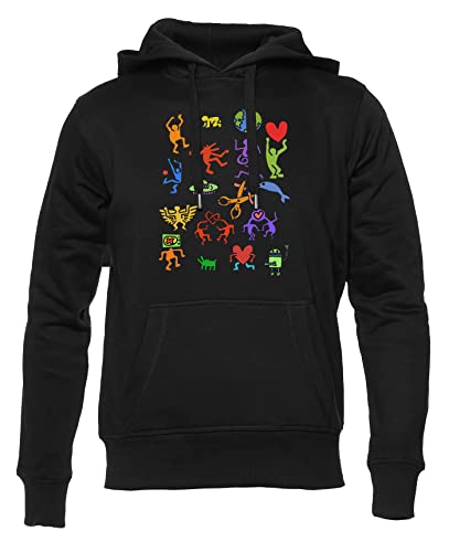 Haring Symbols Unisex Unisex Hoodie Herren Damen Schwarz Lange Ärmel Kapuzenpulli Men's Women's Black von Hopestly
