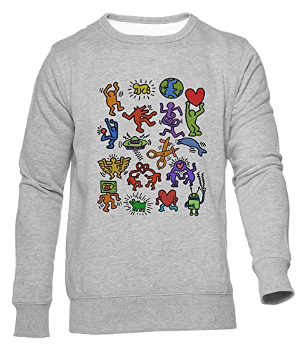 Hopestly Haring Symbols Unisex Jumper Herren Dammen Grau Rundhals Lange Ärmel Sweatshirt Men's Womens Grey Crew Neck Long Sleeves von Hopestly