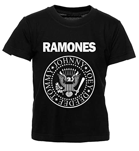 The Ramone Kinder T-Shirt Schwarz Jungen Mädchen Rundhals Leicht Beiläufig Kurzarm Kid's Boy's Girl's Crew Neck Black von Hopestly