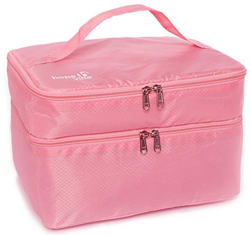 HOPEVILLE Extra großer Reise Organizer für Damen, Premium Kosmetiktasche und Kulturtasche für Unterwäsche, Kosmetik, Accessoires und Toilettenartikel (Rosa) von Hopeville