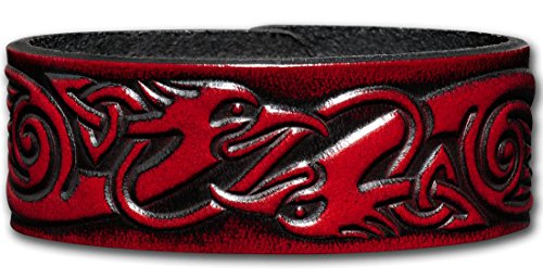 Hoppe & Masztalerz Lederarmband geprägt 24MM aus Vollrindleder Keltische Vögel (9) Mahagony-antik mit Druckknopfverschluss (nickelfrei) (19 Zentimeter) von Hoppe & Masztalerz