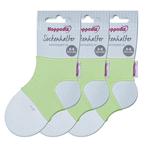 Hoppediz Sockenhalter für Baby Socken, 0-6 Monate, 3-er Set, grün von Hoppediz