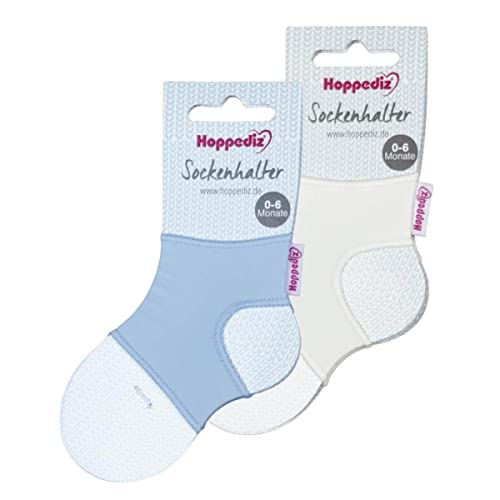 Hoppediz Unisex Baby 2-er Set Sockenhalter Socken, 0-6 Monate, blau Creme, Einheitsgröße (2er Pack) von Hoppediz