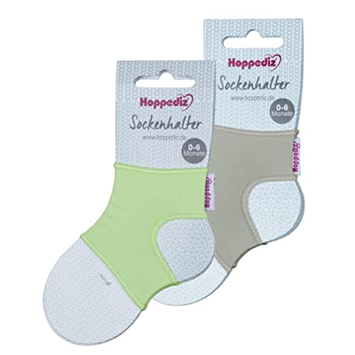 Hoppediz Unisex Baby 2-er Set Sockenhalter Socken, 0-6 Monate, grau grün, Einheitsgröße (2er Pack) von Hoppediz