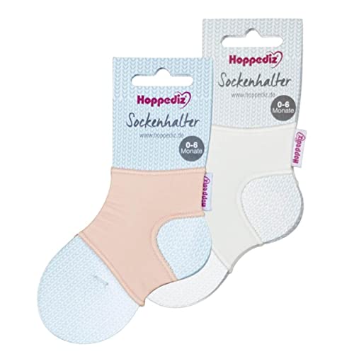Hoppediz Unisex Baby 2-er Set Sockenhalter Socken, 0-6 Monate, rosa Creme, Einheitsgröße (2er Pack) von Hoppediz