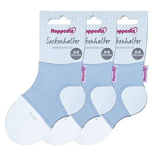 Hoppediz Sockenhalter für Baby Socken, 0-6 Monate, 3-er Set, blau von Hoppediz