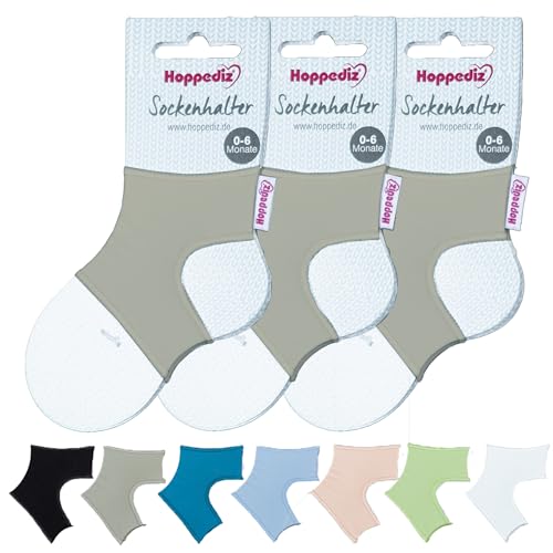 Hoppediz Sockenhalter für Baby Socken, 0-6 Monate, 3-er Set, grau von Hoppediz