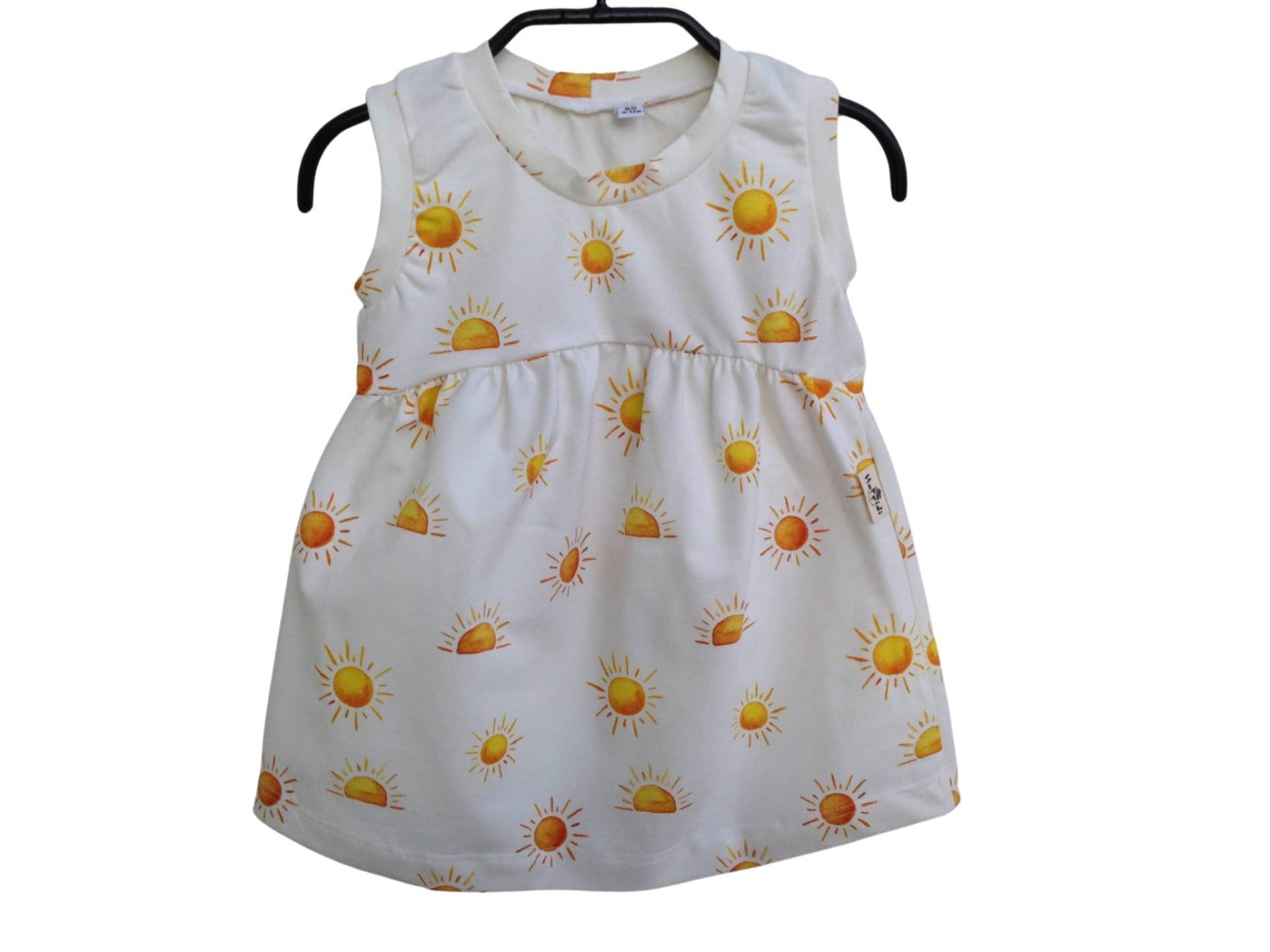 Mädchen Schößchen Top, Tunika Oder Kleid Mit Sonnenschein Print, Bio Baumwolle Babygirl Kleidung, Boho Wüstensonne Babydoll Style Kinder Top von HoppidiHandmade