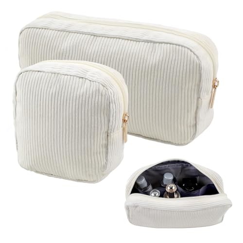 2 Stück Kosmetiktasche Klein für Handtasche, Beige Reise Kosmetiktasche, Schminktasche mit Fächern für Mädchen Frauen von Hopton