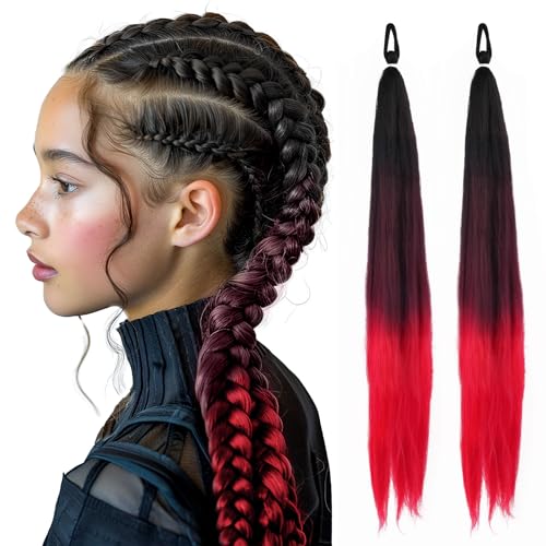 2 Stk Kunsthaar zum Einflechten 75 cm, Haarsträhnen zum Braiding Hair, Braids Extensions mit Haargummi, Geflochtener Zopf Haarteil, bunte haarsträhnen für Kinder Party Urlaub Karneval Deko(B) von Hopton