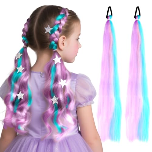 2 Stück Kunsthaar zum Einflechten 75 cm, 3 Farben Haarsträhnen zum Braiding Hair, Braids Extensions mit Haargummi, Geflochtener Zopf Haarteil, bunte haarsträhnen kinder for Twist Crochet Box (C) von Hopton