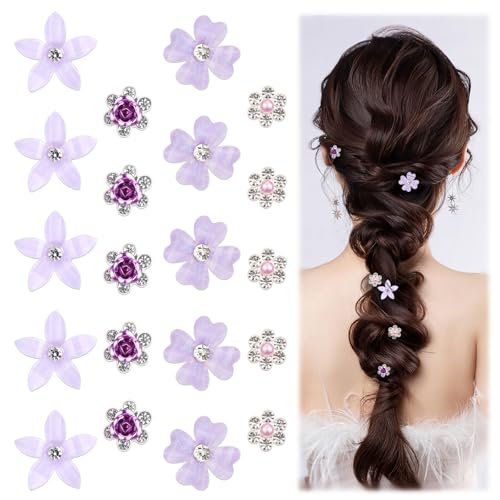 20 Stück Blumen Haarnadeln,Mini Blumen Haarschmuck,Strass-Metall Haarspangen Mädchen,Süße Haarklammer Klein für Damen Alltag Party Hochzeit (Lila) von Hopton