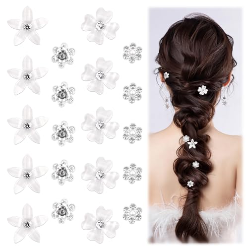 20 Stück Blumen Haarnadeln, Mini Blumen Haarschmuck, Strass-Metall Haarspangen Mädchen, Süße Haarklammer Klein für Damen Alltag Party Hochzeit (Weiß) von Hopton