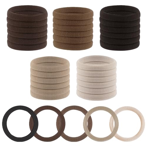 30 Stück Haargummi Damen, Braun Haargummis, Elastisch Zopfgummis Damen, Nylon Weiche Haargummi Mädchen, für Girls Frauen Dickes Lockiges Glattes Haar (D-Braun) von Hopton
