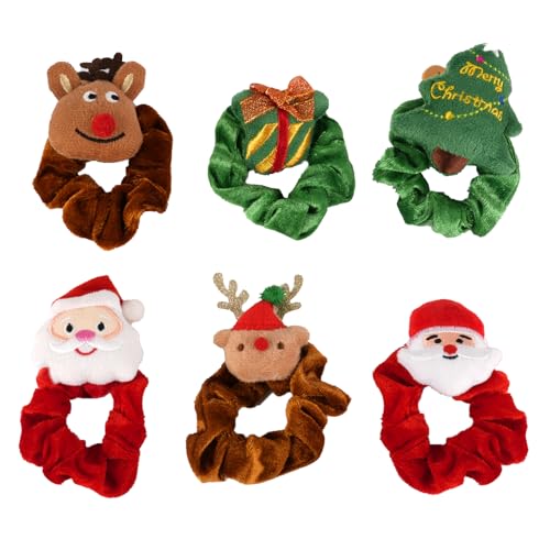 6 Stück Weihnachten Haargummis Mädchen, Samt Scrunchies Haargummi, 3 Farben Weihnachten Haarschmuck, Elastische Haarbänder Damen, Santa-Rentier-Weihnachtsbaum-Geschenkstile von Hopton