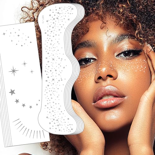 Gesichtstattoo Karneval, Glitzer Festival Make Up Tattoos, Wasserdichte Sommersprossen Freckles Tattoo in Gold für Frauen (Silber und Gold- 12 Blatt) von Hopton