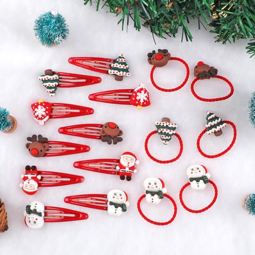 Haarspangen Kinder, 16 Stück Kinder Haarschmuck Weihnachten, Haarspange Mädchen Glitzer, Haargummis Mädchen, Haarspangen Weihnachten für kinder mädchen Weihnachtsschmuck Weihnachtsgeschenke von Hopton