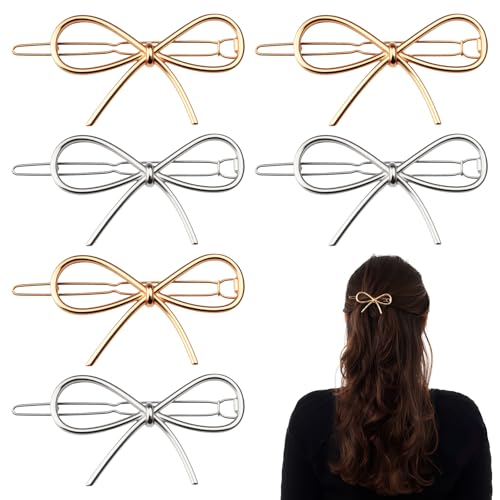 Haarspangen Damen, 6 Stück Metall Haarschmuck Damen, Schlicht Haarspange,Haarklammer mit Metallschleife für Hochzeit Party Damen und Mädchen Hair Accessories(Gold, Silber) von Hopton