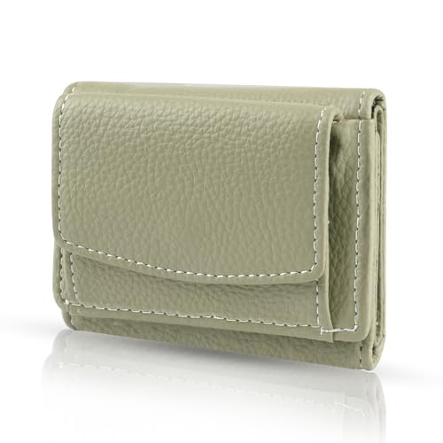 Leder Geldbeutel Damen und Herren, Mini Portemonnaie - Klein & Tragbar für Frauen & Männer, Slim Wallet mit Münzfach & RFID Schutz: Grün von Hopton