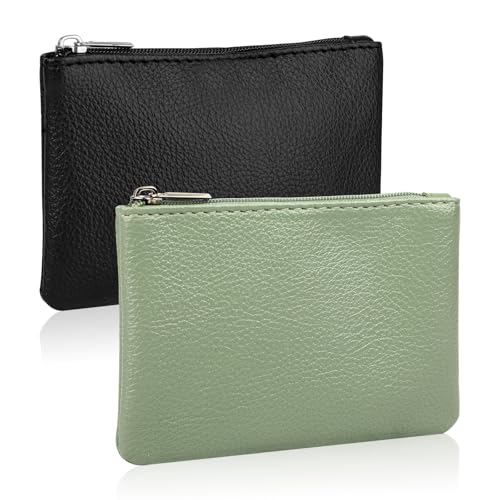 2 Stück Portemonnaie Damen Klein, Leder Kleines Portemonnaie Damen, Portable Mini Geldbörse, Mini Geldbeutel mit Reißverschluss, kleine Geldbörse für Frauen Kinder, Coin Purse Wallet (Schwarz Grün) von Hopton