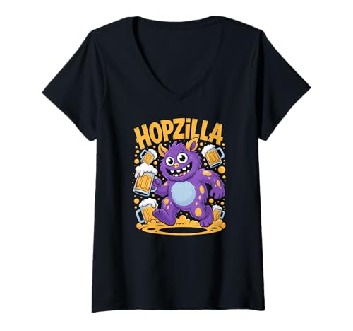 Damen Hopzilla Beer Monster Hoppy IPA-Brauereiparty T-Shirt mit V-Ausschnitt von Hopzilla Craft Beer IPA Monster Brewery Fun