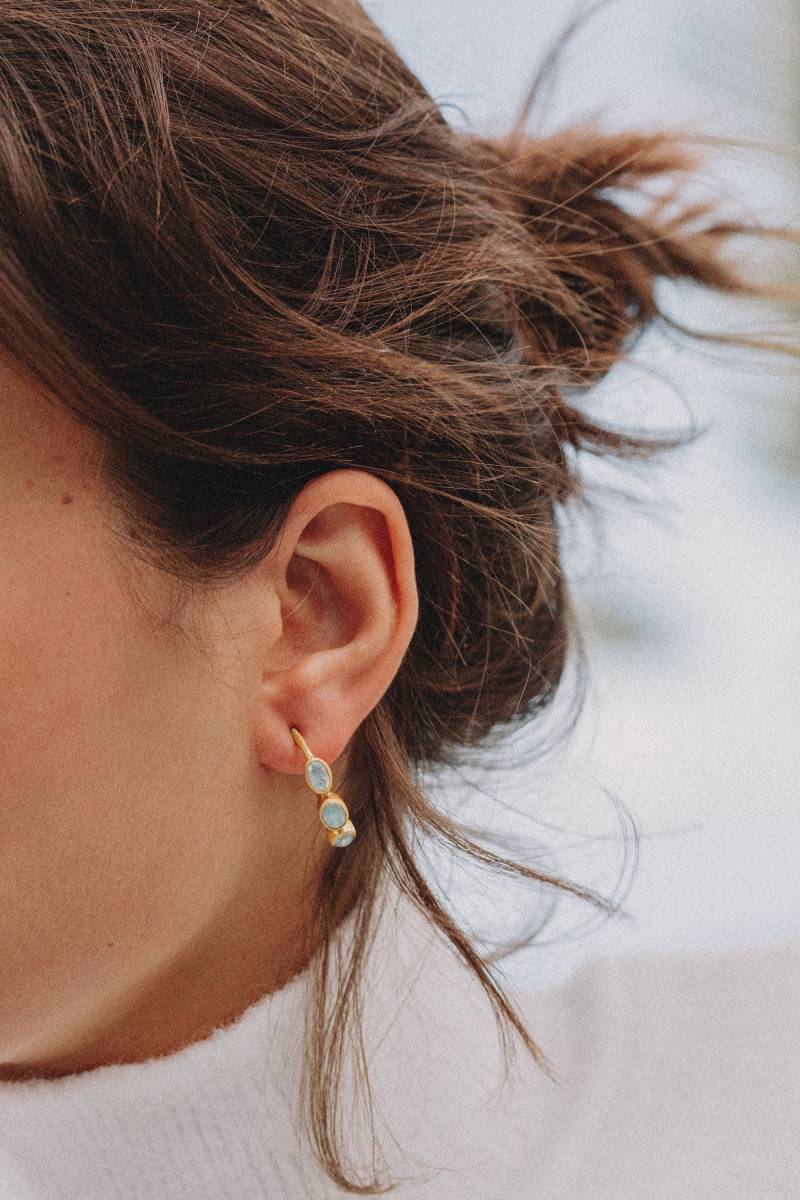 Mondstein Ohrringe, Edelstein Creolen, Aquamarin Creolen Mondstein Ohrringe, Edelstein Creolen, Aquamarin Creolen von HorabaixaShop