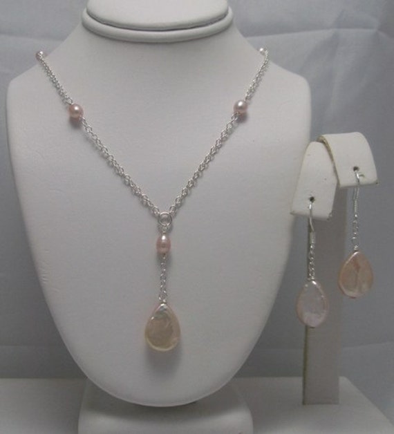 Teadrop Münze Perle Y Tropfen Halskette Und Ohrringe Set | Anhänger Drop Teadrop Münze Perle Y Tropfen Halskette Und Ohrringe Set | Anhänger Drop von Horae
