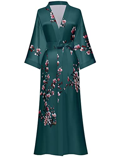 Damen Lange Seide Bademäntel Lange Satin Bademäntel Lange Kimono Bademäntel Floral Seidig Bademäntel Morgenmantel, Einheitsgröße, Pflaumenblüten - dunkelgrün, Einheitsgröße Damen Lange Seide Bademäntel Lange Satin Bademäntel Lange Kimono Bademäntel Floral Seidig Bademäntel Morgenmantel, Einheitsgröße, Pflaumenblüten - dunkelgrün, Einheitsgröße von Horezsie