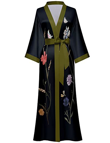 Damen Lange Seide Bademäntel Lange Satin Bademäntel Lange Kimono Bademäntel Floral Seidig Bademäntel Morgenmantel, Einheitsgröße, Schwarz, Einheitsgröße Damen Lange Seide Bademäntel Lange Satin Bademäntel Lange Kimono Bademäntel Floral Seidig Bademäntel Morgenmantel, Einheitsgröße, Schwarz, Einheitsgröße von Horezsie