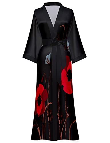 Damen Lange Seide Bademäntel Lange Satin Bademäntel Lange Kimono Bademäntel Floral Seidig Bademäntel Morgenmantel, Einheitsgröße, Schwarz, floral, Einheitsgröße Damen Lange Seide Bademäntel Lange Satin Bademäntel Lange Kimono Bademäntel Floral Seidig Bademäntel Morgenmantel, Einheitsgröße, Schwarz, floral, Einheitsgröße von Horezsie