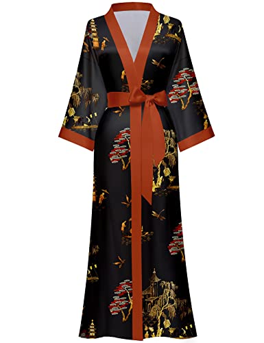 Damen Lange Seide Bademäntel Lange Satin Bademäntel Lange Kimono Bademäntel Floral Seidig Bademäntel Morgenmantel, Einheitsgröße, Schwarze Weide, Einheitsgröße Damen Lange Seide Bademäntel Lange Satin Bademäntel Lange Kimono Bademäntel Floral Seidig Bademäntel Morgenmantel, Einheitsgröße, Schwarze Weide, Einheitsgröße von Horezsie
