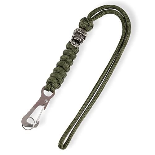 HorixGear HG705 Schlüsselanhänger Paracord Mit Totenkopfperlen Geflochtene Schlüsselband Lanyard für Schlüssel Messer Taschenlampe Draussen Camping Wandern Rucksack (Grün) von HorixGear