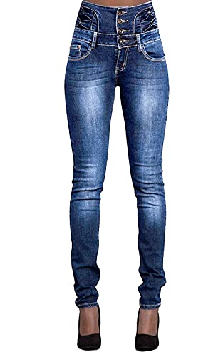 Damen Jeans High Waist Stretch Denim Jeanshosen für Damen Skinny Slim Fit Röhrenjeans Bleistiftjean Lässige Pant Strecken Schlank Stylische Hosen (Marine, M) von Hormtaer