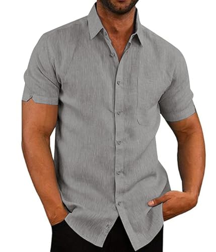 Hemd Herren Sommer Kurzarm Casual Urlaub Strandhemd Atmungsaktiv Sport Freizeithemd Männer Button Down Shirt (Grau, S) von Hormtaer