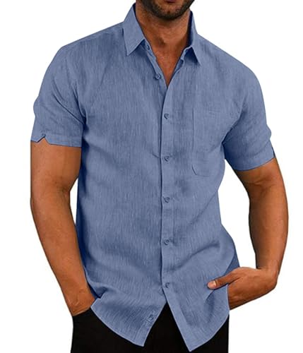 Hemd Herren Sommer Kurzarm Casual Urlaub Strandhemd Atmungsaktiv Sport Freizeithemd Männer Button Down Shirt (Blau, M) von Hormtaer