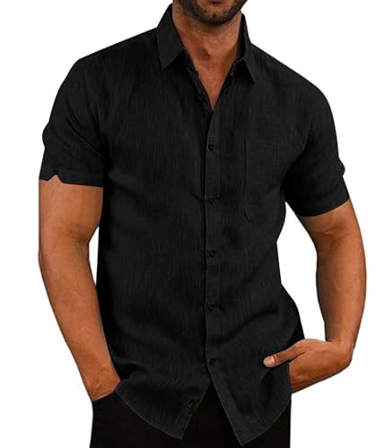 Hemd Herren Sommer Kurzarm Casual Urlaub Strandhemd Atmungsaktiv Sport Freizeithemd Männer Button Down Shirt (Schwarz, M) von Hormtaer