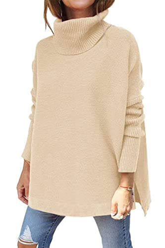 Hormtaer Pullover Damen Winter Rollkragenpullover Damen Warm Oversized Strickpullover Rollkragen Pullover Stricken Pulli Grobstrickpullover Langarm Oberteile (Aprikose, L) von Hormtaer