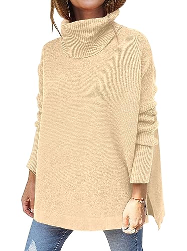 Hormtaer Pullover Damen Winter Rollkragenpullover Warm Oversized Strickpullover Rollkragen Stricken Pulli Grobstrickpullover Casual Lose Langarm Oberteile (Aprikose, M) von Hormtaer