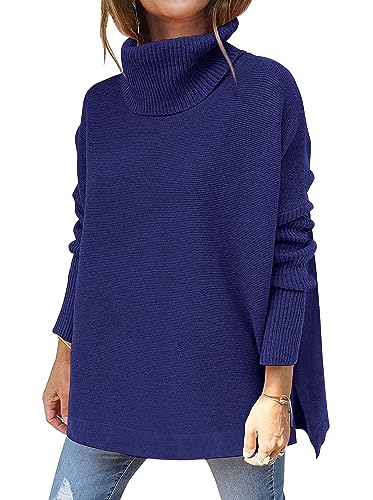 Hormtaer Pullover Damen Winter Rollkragenpullover Damen Warm Oversized Strickpullover Rollkragen Pullover Stricken Pulli Grobstrickpullover Langarm Oberteile (Marine, S) von Hormtaer