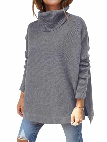 Hormtaer Pullover Damen Winter Rollkragenpullover Warm Oversized Strickpullover Rollkragen Stricken Pulli Grobstrickpullover Casual Lose Langarm Oberteile (Grau1, M) von Hormtaer